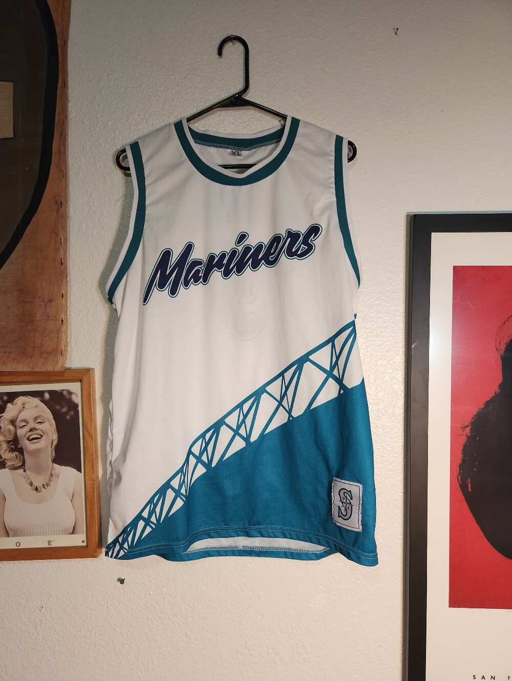 Mariners White and Teal Crawford #3 Basketball Jersey - Team Replica